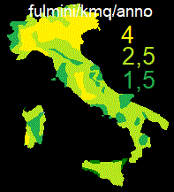 fulmini per km quadro in Italia